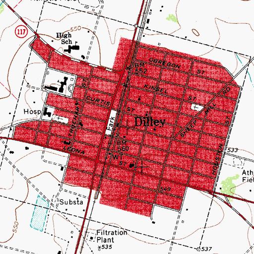 Topographic Map of Dilley Volunteer Fire Department, TX