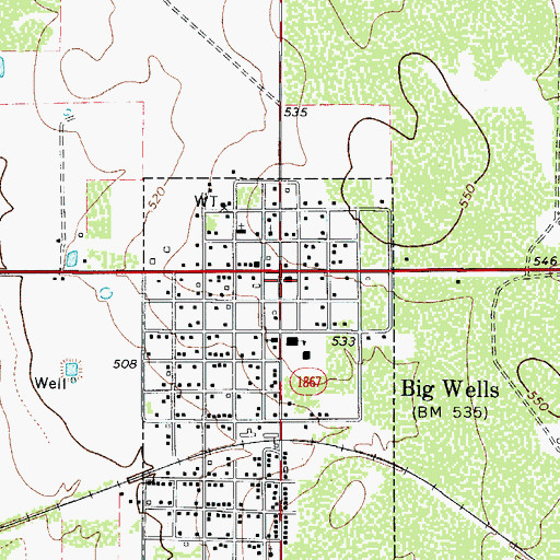 Topographic Map of Big Wells Volunteer Fire Department, TX
