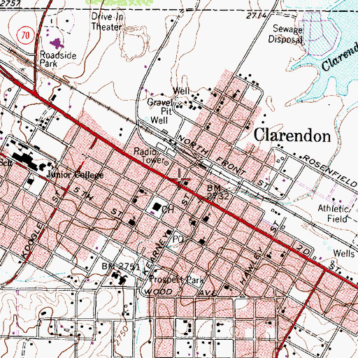 Topographic Map of Clarendon Volunteer Fire Department, TX