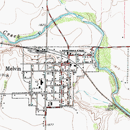 Topographic Map of Melvin Volunteer Fire Department, TX