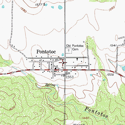 Topographic Map of Pontotoc Ranch Volunteer Fire Department, TX