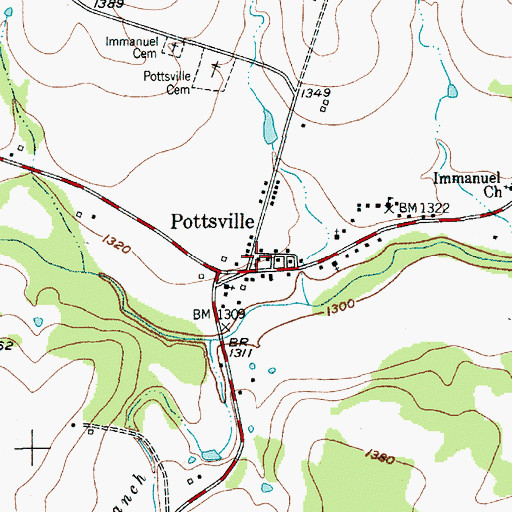 Topographic Map of Pottsville Fire Department, TX