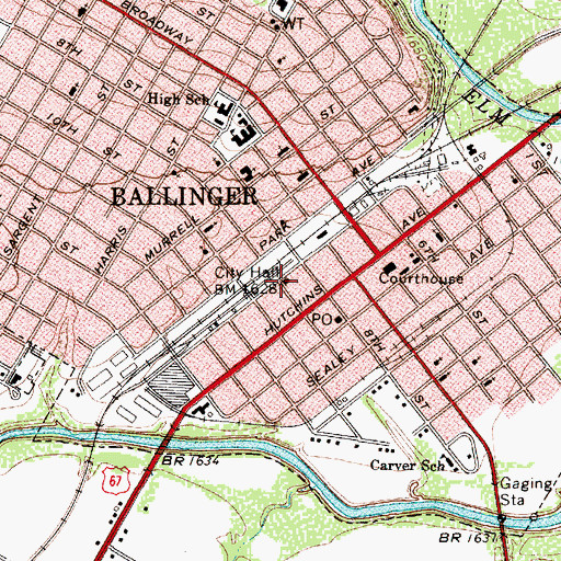 Topographic Map of Ballinger Fire Department, TX