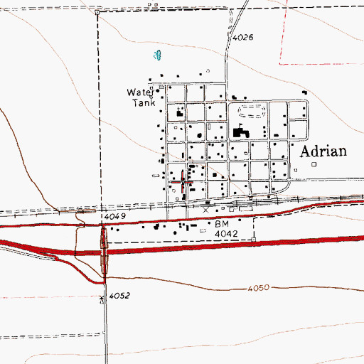 Topographic Map of Adrian Volunteer Fire Department, TX