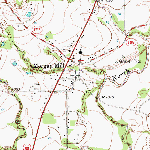 Topographic Map of Morgan Mill Volunteer Fire Department Station 1, TX