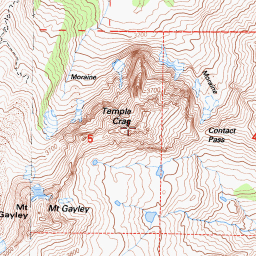Topographic Map of Temple Crag, CA