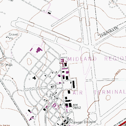 Topographic Map of Midland Fire Department Station 7, TX