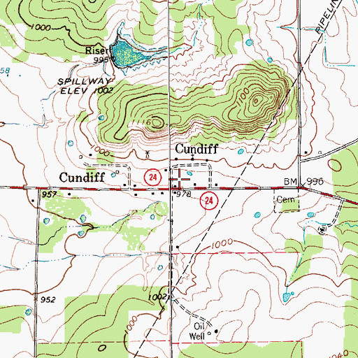 Topographic Map of Cundiff Volunteer Fire Department, TX