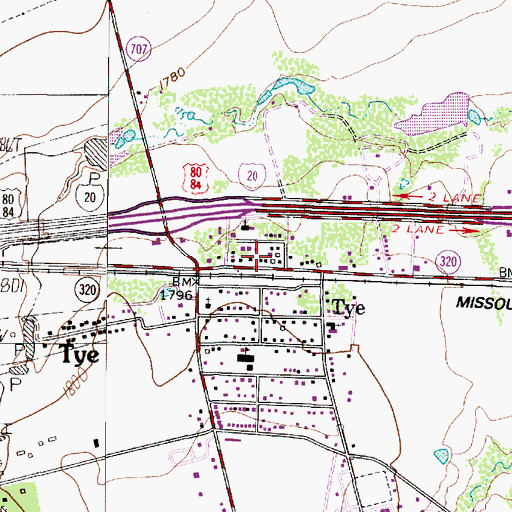 Topographic Map of Tye Volunteer Fire Department, TX