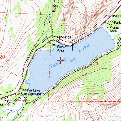 Topographic Map of Tenaya Lake, CA