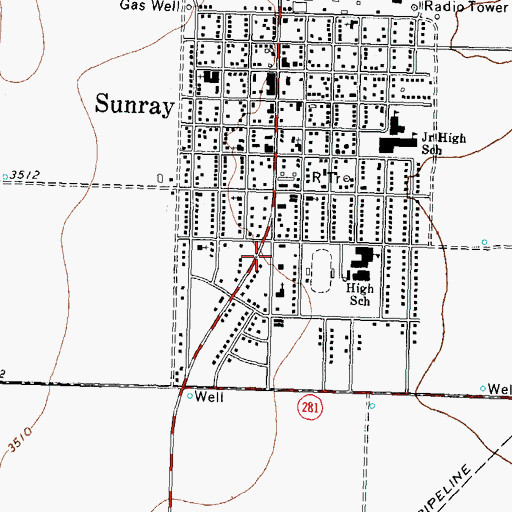 Topographic Map of Sunray Fire Department and Emergency Medical Service, TX