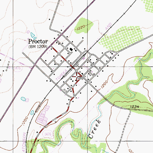 Topographic Map of Proctor Volunteer Fire Department, TX