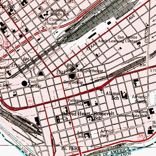 Topographic Map of El Paso Fire Department Central Station, TX