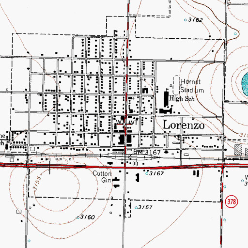 Topographic Map of Lorenzo Volunteer Fire Department and Emergency Medical Services, TX