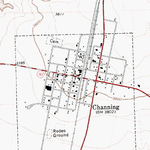 Topographic Map of Channing Volunteer Fire Department and Emergency Service, TX