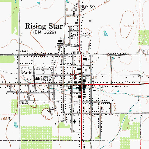 Topographic Map of Rising Star Fire Fighters Association, TX