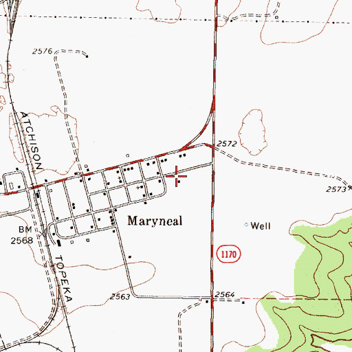 Topographic Map of Maryneal Volunteer Fire Department, TX