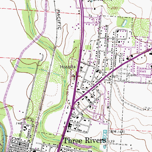 Topographic Map of Three Rivers Volunteer Fire Department, TX