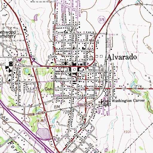 Topographic Map of Alvarado Volunteer Fire Department, TX