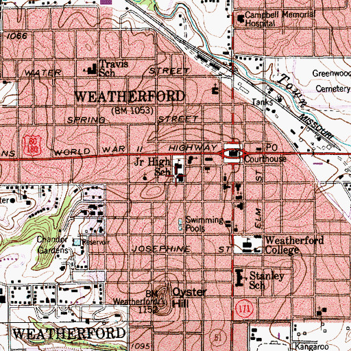 Topographic Map of Weatherford Fire Department Station 1, TX