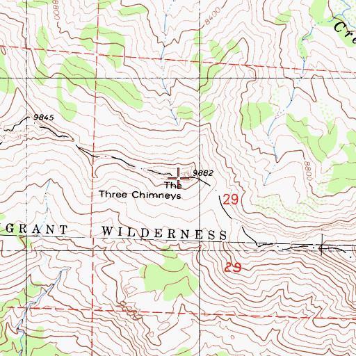 Topographic Map of The Three Chimneys, CA