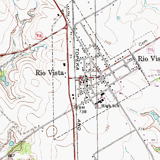 Topographic Map of Rio Vista Volunteer Fire Department, TX
