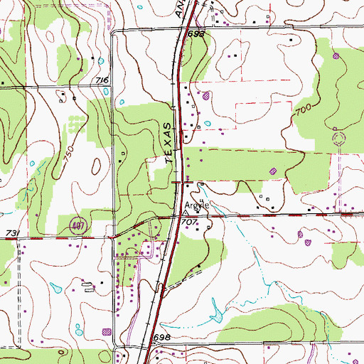 Topographic Map of Argyle Volunteer Fire District Station 511, TX