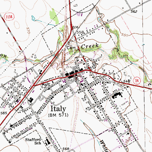 Topographic Map of Italy Volunteer Fire Department and Emergency Medical Services, TX