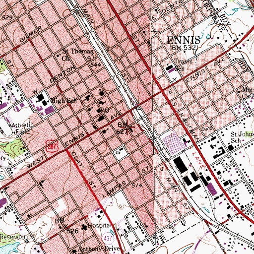Topographic Map of Ennis Fire Department Emergency Medical Services, TX