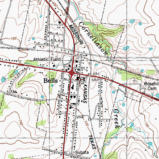 Topographic Map of Bells Fire Department, TX