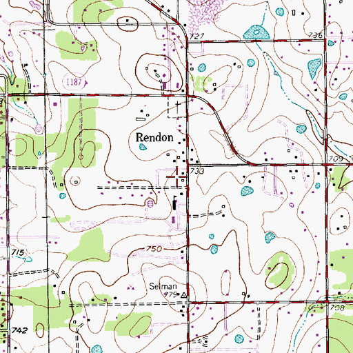 Topographic Map of Rendon Fire Department, TX