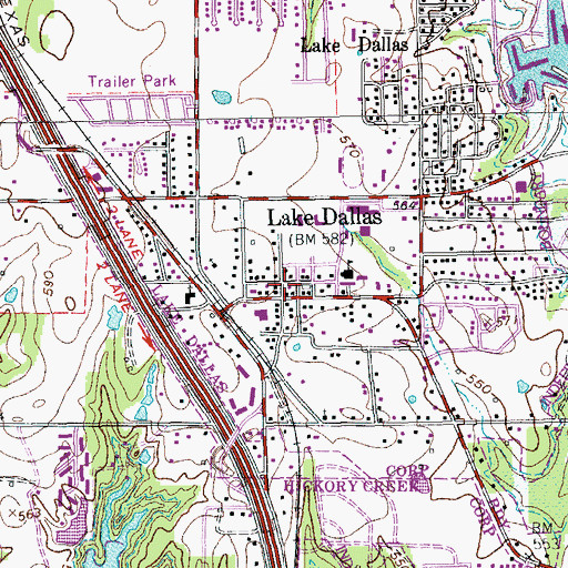 Topographic Map of Lake Cities Fire Department Station 1, TX