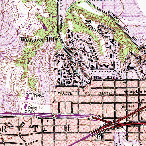 Topographic Map of Westover Hills Fire Department, TX