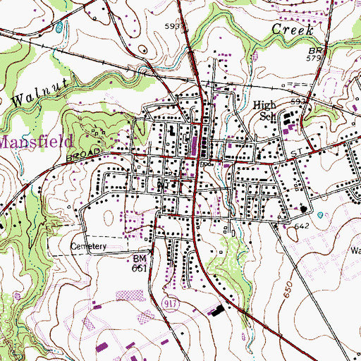 Topographic Map of Mansfield Fire Department Station 1, TX