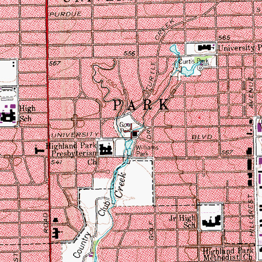 Topographic Map of University Park Fire Department, TX