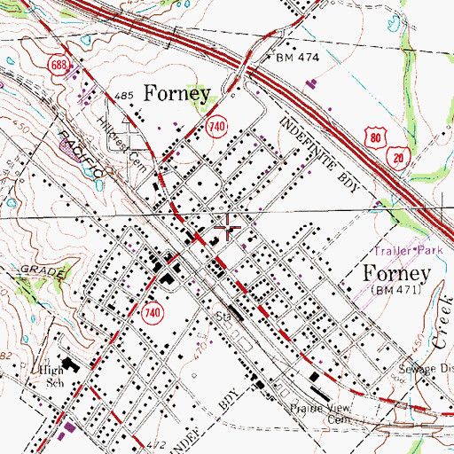 Topographic Map of Forney Fire Department, TX