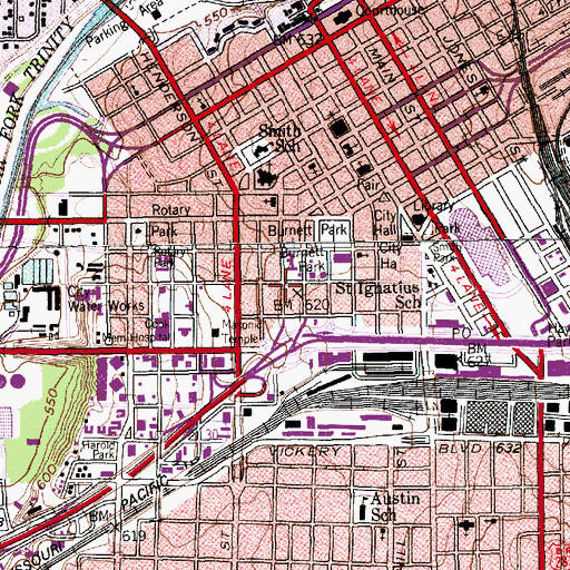 Topographic Map of Fort Worth Fire Department Station 2, TX