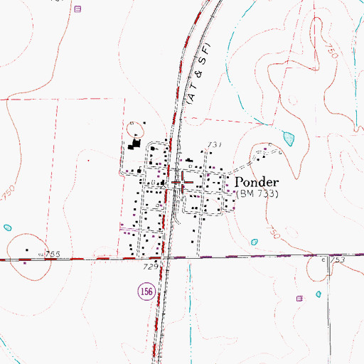 Topographic Map of Ponder Volunteer Fire Department, TX