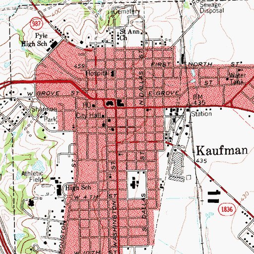 Topographic Map of Kaufman Volunteer Fire Department, TX