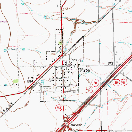 Topographic Map of Fate Fire Department, TX