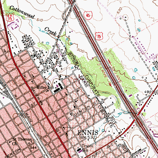 Topographic Map of Ennis Fire Department Station 2, TX
