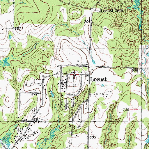 Topographic Map of Locust Community Volunteer Fire Department, TX