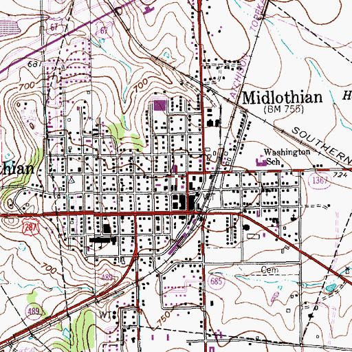 Topographic Map of Midlothian Fire Department, TX