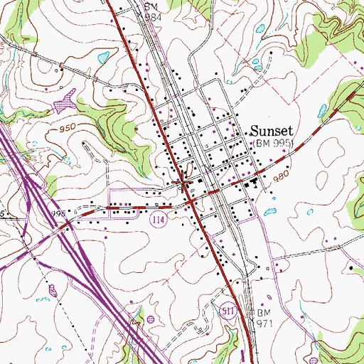 Topographic Map of Sunset Volunteer Fire Department, TX