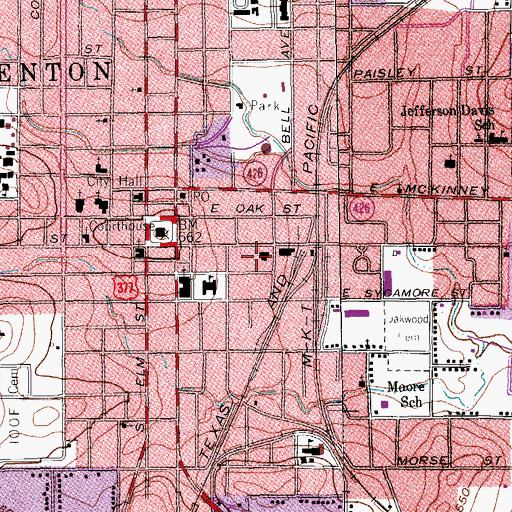 Topographic Map of Denton Fire Department Station 1, TX