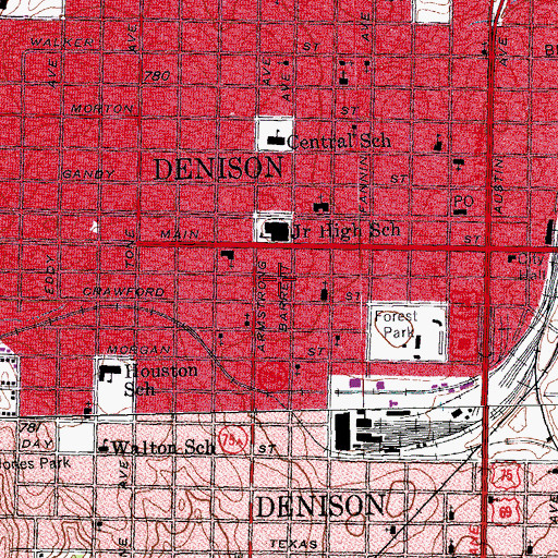 Topographic Map of Denison Fire Department Central Station 1, TX