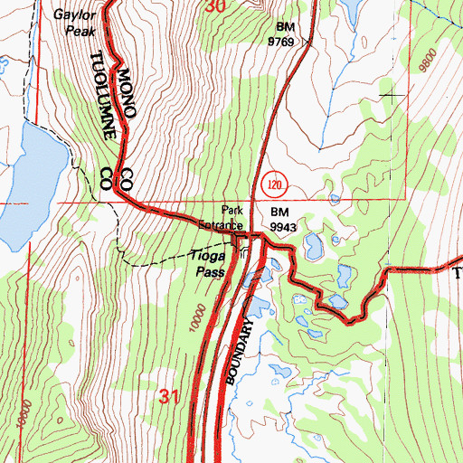 Topographic Map of Tioga Pass, CA