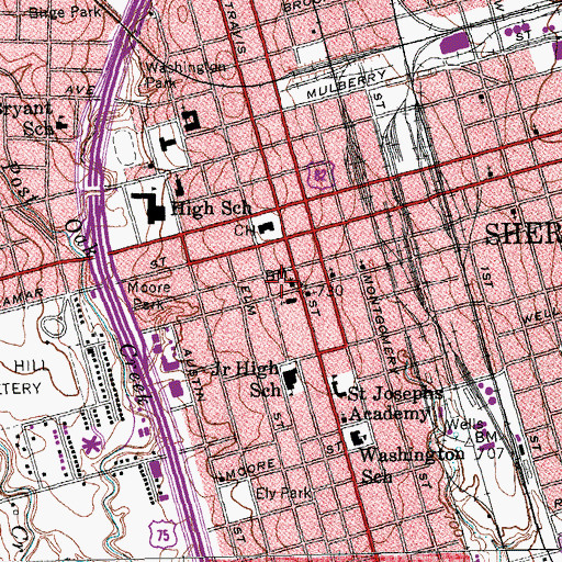 Topographic Map of Sherman Fire Department Station 1 Central, TX