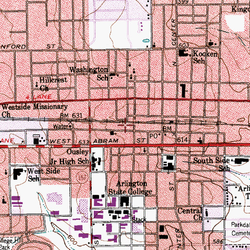 Topographic Map of Arlington Fire Department Station 1, TX