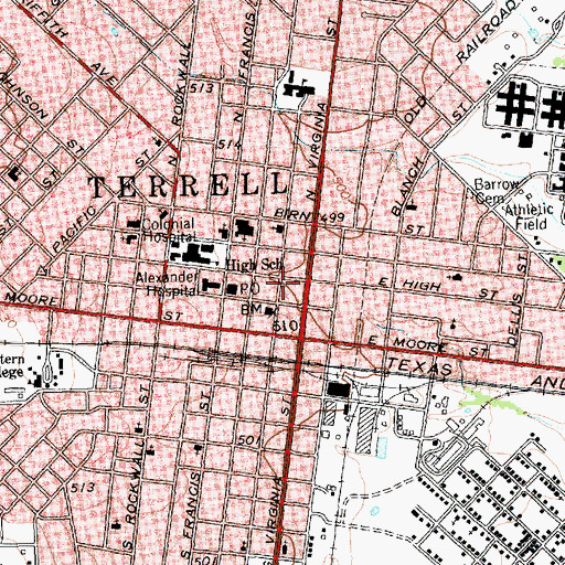 Topographic Map of Terrell Fire Department Station 1, TX